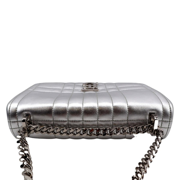 BURBERRY Lola Small Quilted Metallic Leather Shoulder Bag Silver