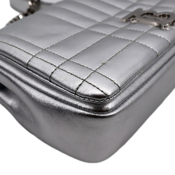 BURBERRY Lola Small Quilted Metallic Leather Shoulder Bag Silver