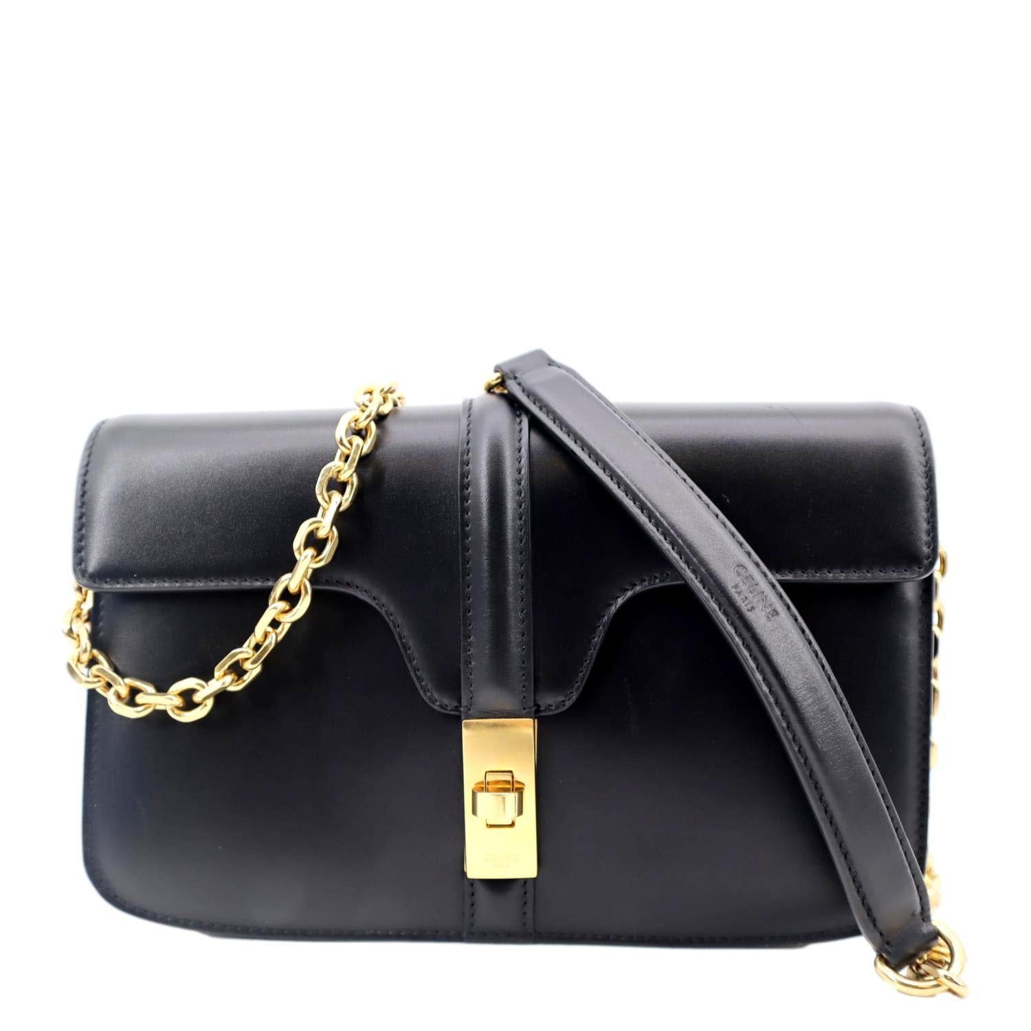 CELINE 16 Satinated Calfskin Leather Crossbody Chain Bag Black