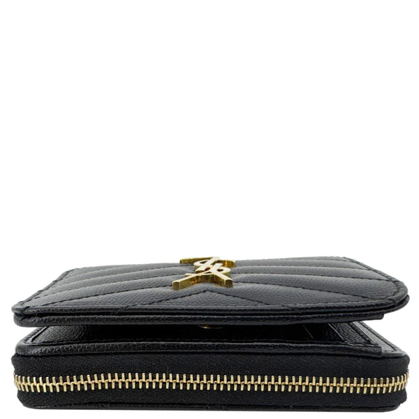 YVES SAINT LAURENT Cassandre Leather Zip Around Compact Wallet Black