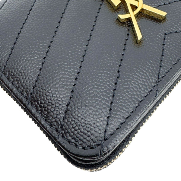 YVES SAINT LAURENT Cassandre Leather Zip Around Compact Wallet Black