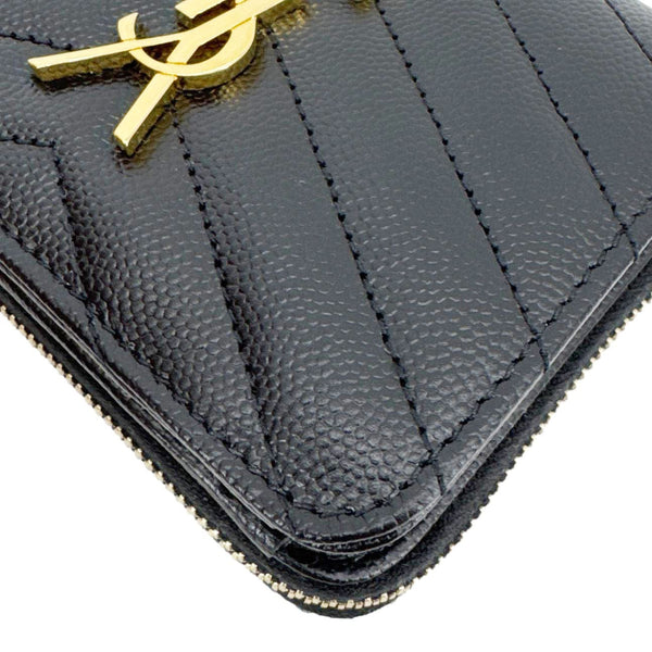 YVES SAINT LAURENT Cassandre Leather Zip Around Compact Wallet Black