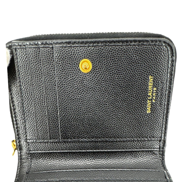 YVES SAINT LAURENT Cassandre Leather Zip Around Compact Wallet Black