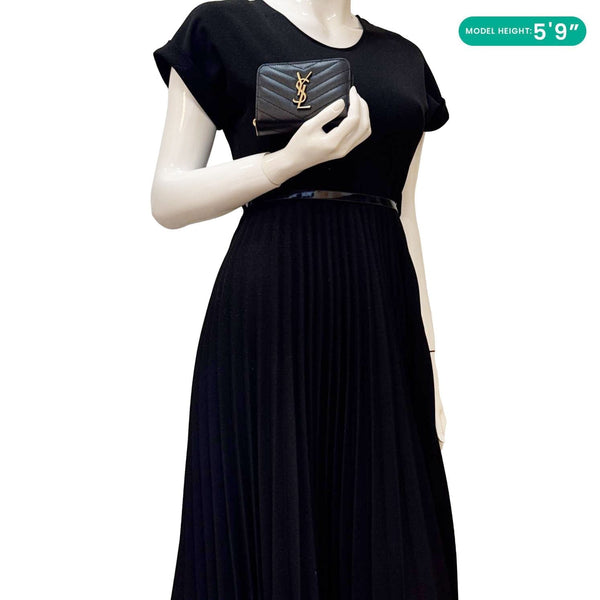 YVES SAINT LAURENT Cassandre Leather Zip Around Compact Wallet Black