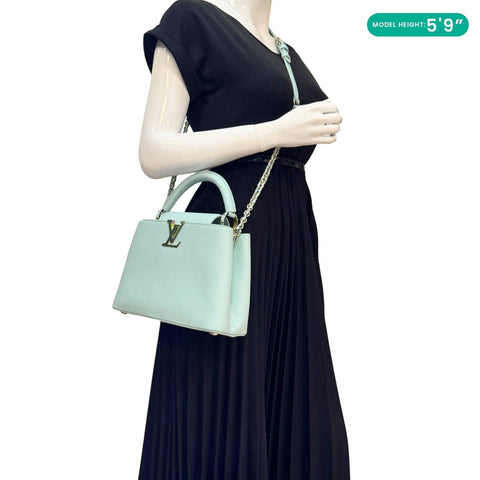 LOUIS VUITTON Capucines BB Taurillon Leather Satchel Bag Turquoise