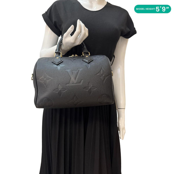 LOUIS VUITTON Speedy 25 Bandouliere Empreinte Leather Shoulder Bag Black