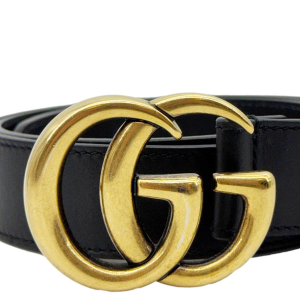 GUCCI Double G buckle Marmont Leather Belt Black 414316 Size 80.32