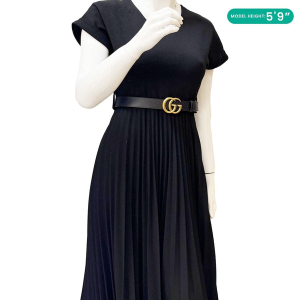 GUCCI Double G buckle Marmont Leather Belt Black 414316 Size 80.32