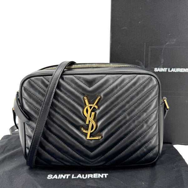 YVES SAINT LAURENT Lou Chevron Leather Camera Bag Black