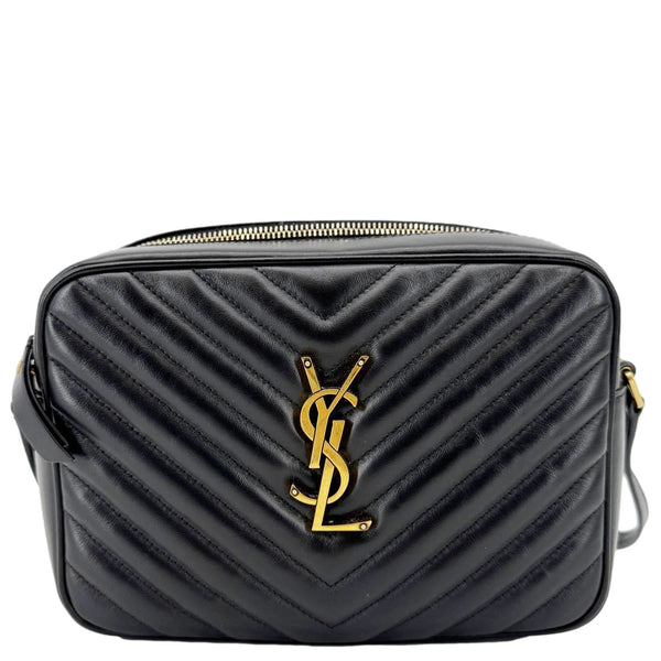 YVES SAINT LAURENT Lou Chevron Leather Camera Bag Black