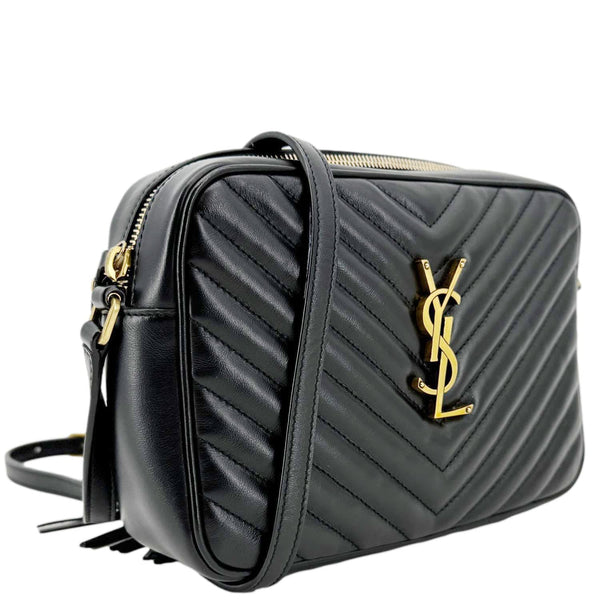 YVES SAINT LAURENT Lou Chevron Leather Camera Bag Black