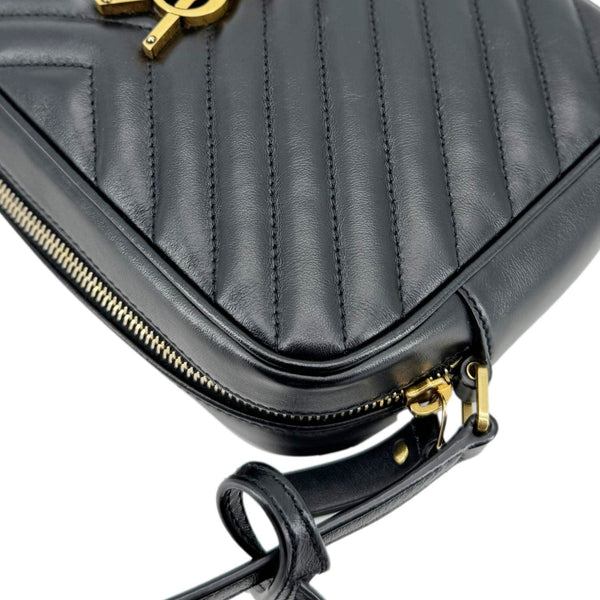 YVES SAINT LAURENT Lou Chevron Leather Camera Bag Black