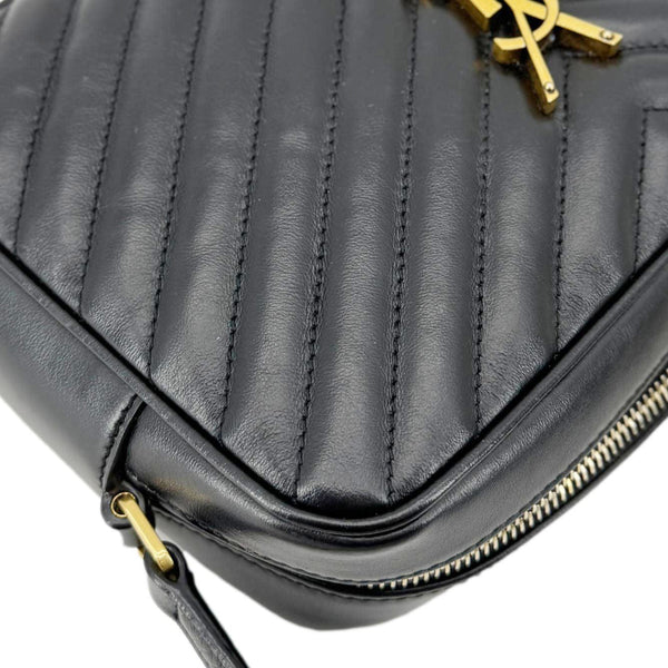 YVES SAINT LAURENT Lou Chevron Leather Camera Bag Black