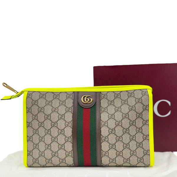 GUCCI Ophidia GG Supreme Toiletry Case Neon Yellow 598234