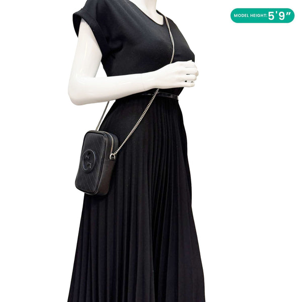 GUCCI Blondie Mini Leather Shoulder Bag Black 760315