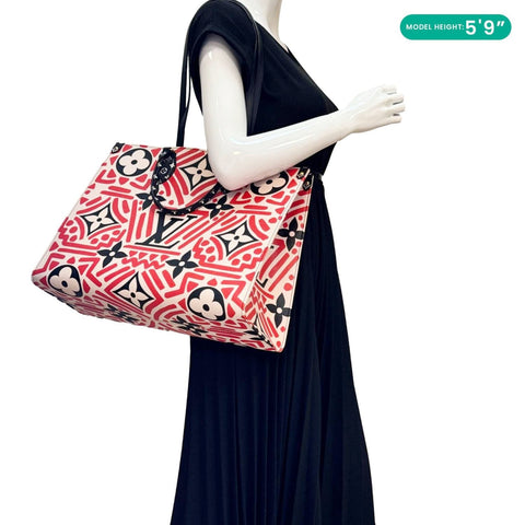 LOUIS VUITTON Onthego GM Crafty Monogram Giant Canvas Shoulder Bag Red