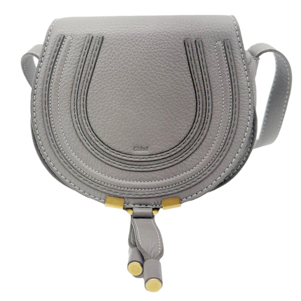 CHLOE Marcie Small Calfskin Leather Round Crossbody Bag Grey