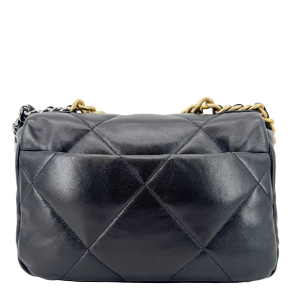 CHANEL 19 Flap Shiny Lambskin Leather Shoulder Bag Black