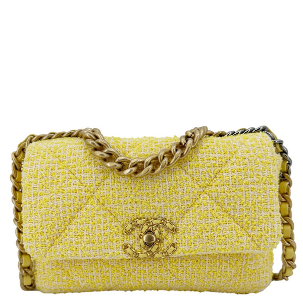 CHANEL 19 Flap Small Quilted Tweed Shoulder Bag Yellow