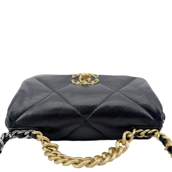CHANEL 19 Flap Shiny Lambskin Leather Shoulder Bag Black