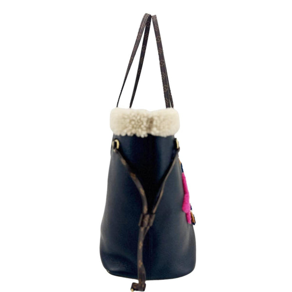 LOUIS VUITTON Neverfull MM Monogram Teddy Shearling Shoulder Bag Black