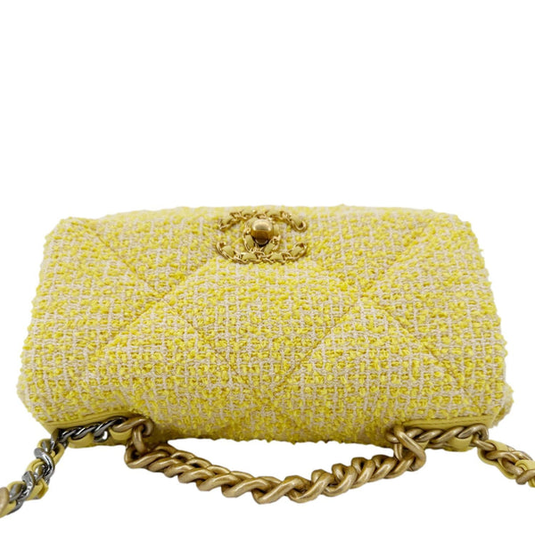 CHANEL 19 Flap Small Quilted Tweed Shoulder Bag Yellow