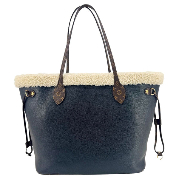 LOUIS VUITTON Neverfull MM Monogram Teddy Shearling Shoulder Bag Black