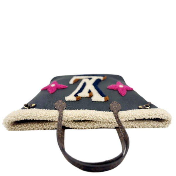 LOUIS VUITTON Neverfull MM Monogram Teddy Shearling Shoulder Bag Black