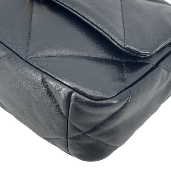 CHANEL 19 Flap Shiny Lambskin Leather Shoulder Bag Black