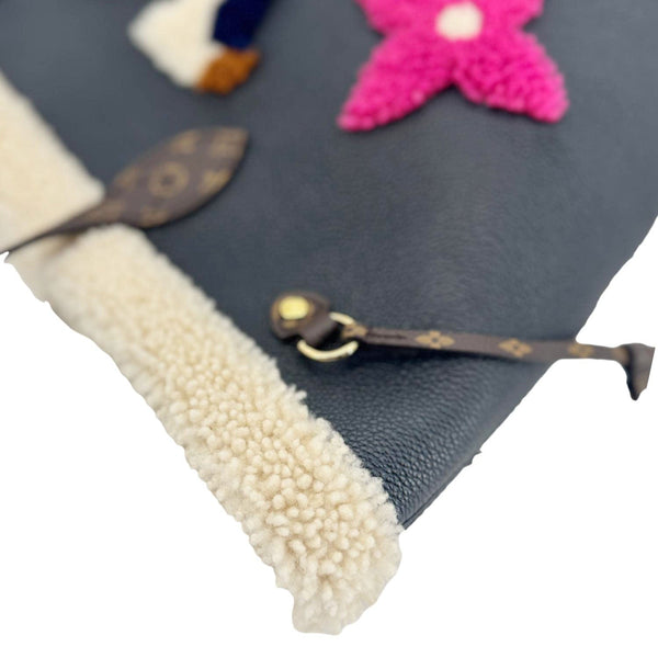 LOUIS VUITTON Neverfull MM Monogram Teddy Shearling Shoulder Bag Black