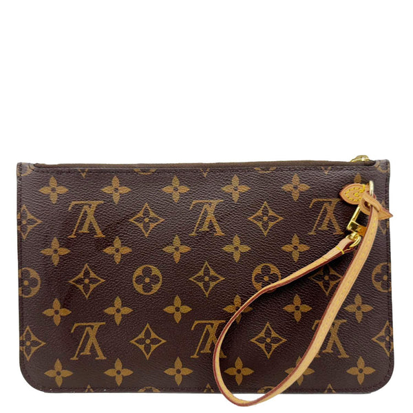 LOUIS VUITTON Neverfull Monogram Canvas Pochette Wristlet Brown
