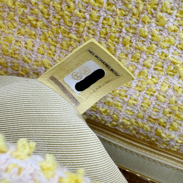 CHANEL 19 Flap Small Quilted Tweed Shoulder Bag Yellow