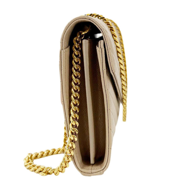 YVES SAINT LAURENT Cassandre Leather Wallet On Chain Crossbody Bag Nude Powder