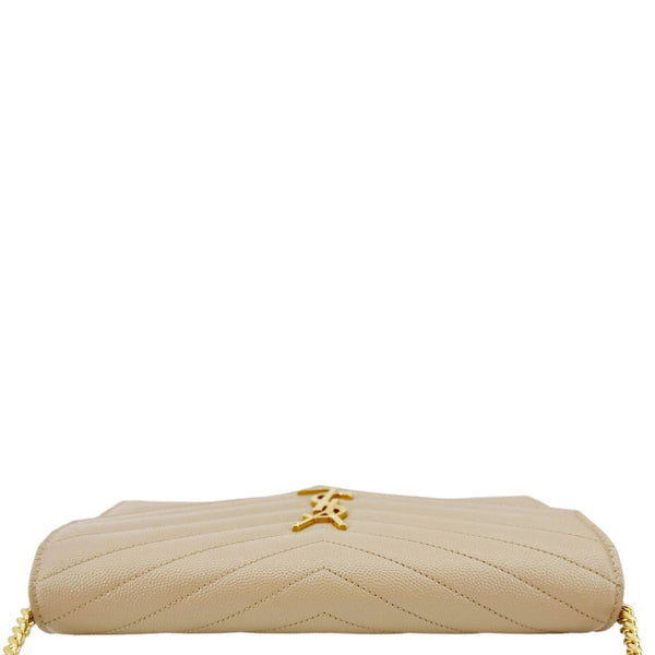 YVES SAINT LAURENT Cassandre Leather Wallet On Chain Crossbody Bag Nude Powder