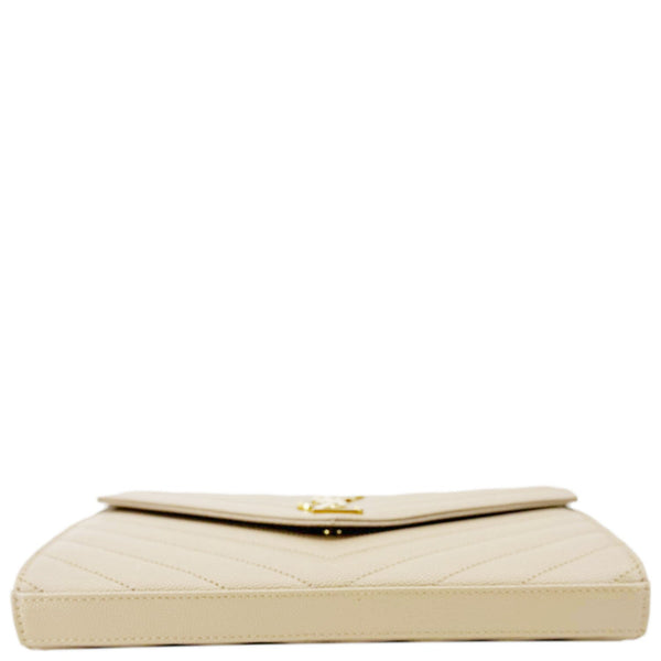 YVES SAINT LAURENT Cassandre Leather Wallet On Chain Crossbody Bag Nude Powder