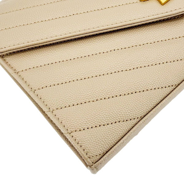 YVES SAINT LAURENT Cassandre Leather Wallet On Chain Crossbody Bag Nude Powder