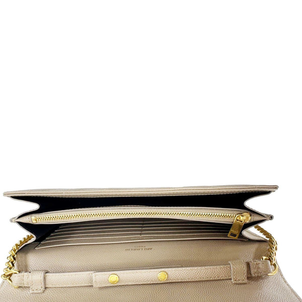 YVES SAINT LAURENT Cassandre Leather Wallet On Chain Crossbody Bag Nude Powder