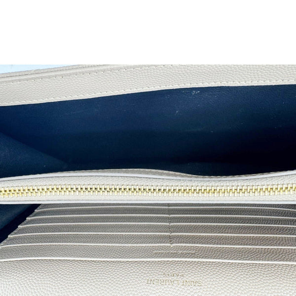 YVES SAINT LAURENT Cassandre Leather Wallet On Chain Crossbody Bag Nude Powder