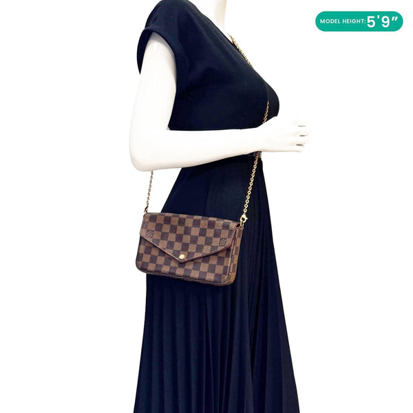 LOUIS VUITTON Felicie Pochette Damier Ebene Crossbody Bag Brown