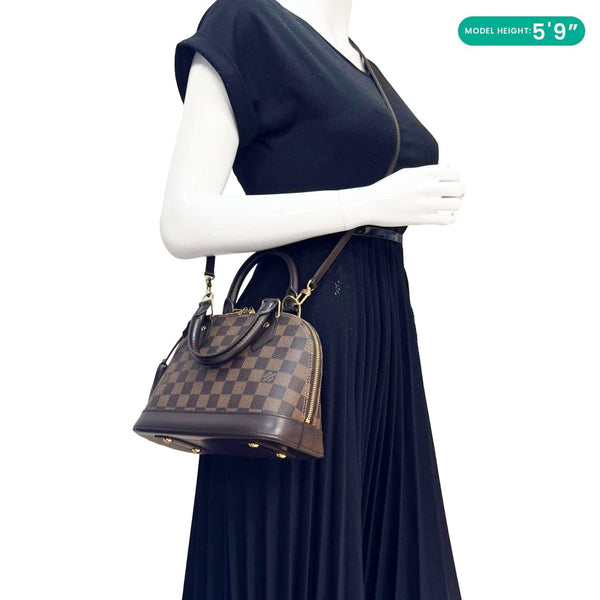 LOUIS VUITTON Alma BB Damier Ebene Satchel Shoulder Bag Brown