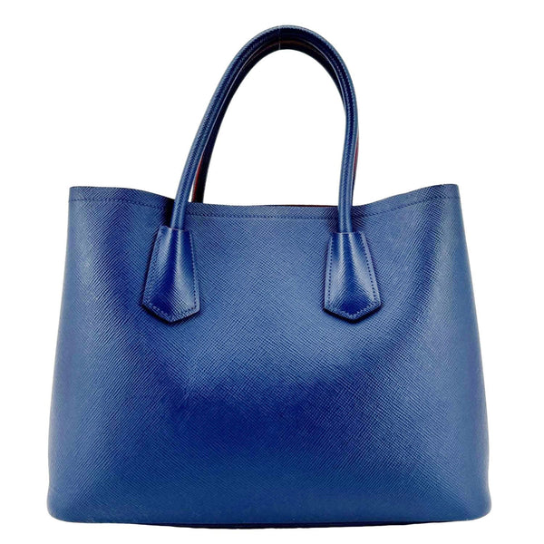 PRADA Double Handle Medium Saffiano Leather Shoulder Bag Navy Blue