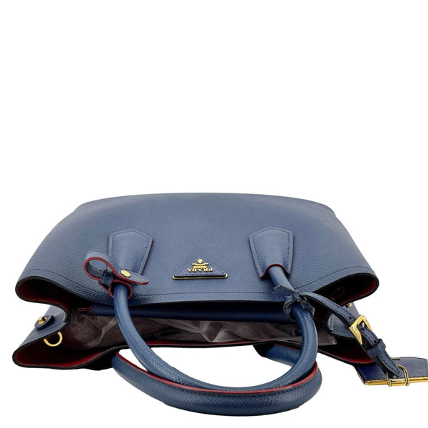 PRADA Double Handle Medium Saffiano Leather Shoulder Bag Navy Blue