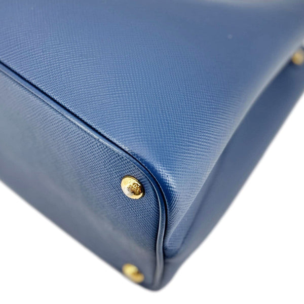 PRADA Double Handle Medium Saffiano Leather Shoulder Bag Navy Blue