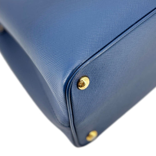 PRADA Double Handle Medium Saffiano Leather Shoulder Bag Navy Blue