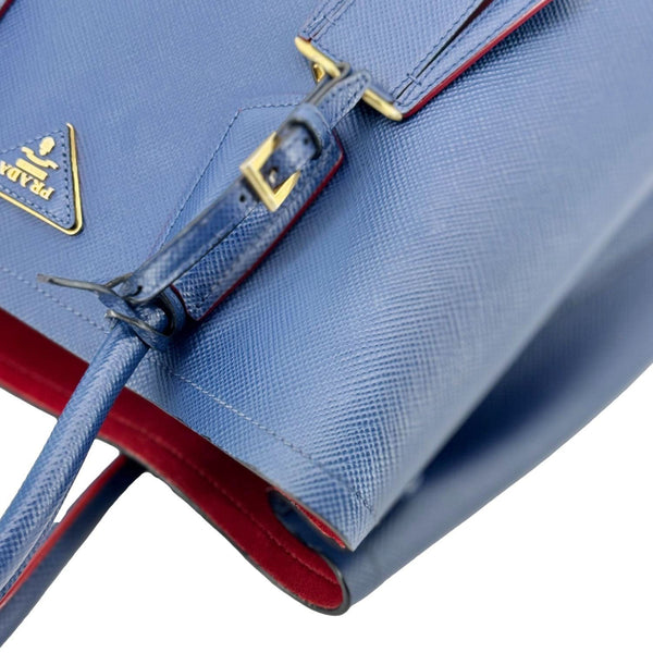 PRADA Double Handle Medium Saffiano Leather Shoulder Bag Navy Blue