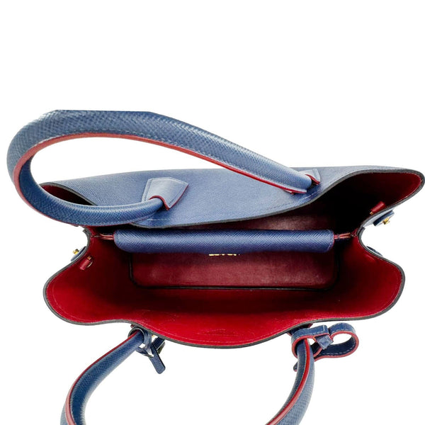 PRADA Double Handle Medium Saffiano Leather Shoulder Bag Navy Blue