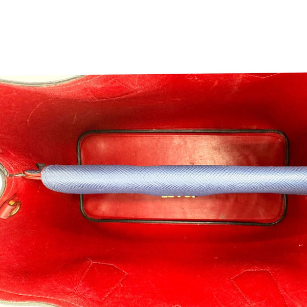 PRADA Double Handle Medium Saffiano Leather Shoulder Bag Navy Blue