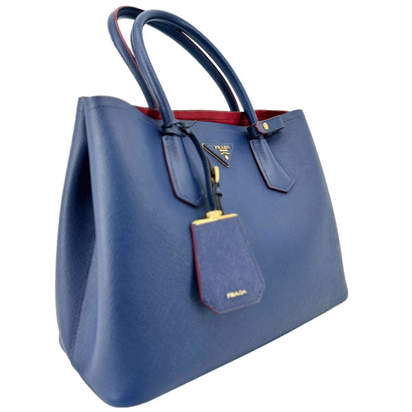 PRADA Double Handle Medium Saffiano Leather Shoulder Bag Navy Blue