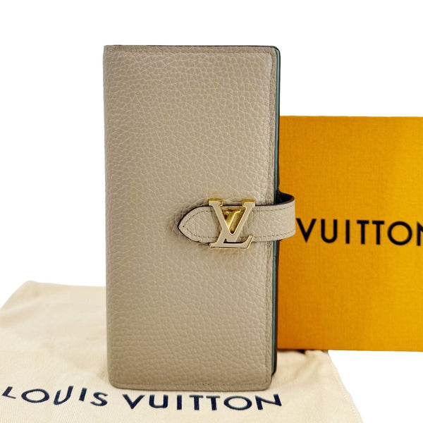 LOUIS VUITTON Grained Taurillon Leather Vertical Wallet Galet Beige