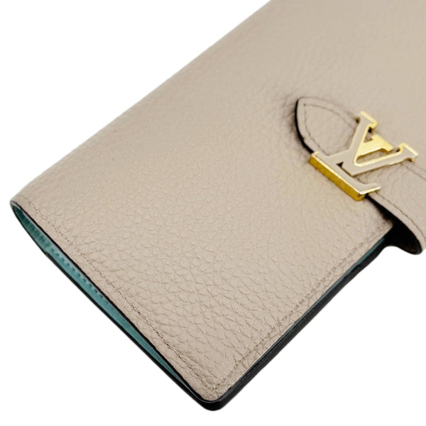 LOUIS VUITTON Grained Taurillon Leather Vertical Wallet Galet Beige